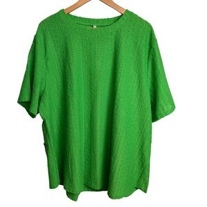 Eyelet‎ Green Top Women 4XL Short Sleeve Shirt Textured Spring Bright Vibrant